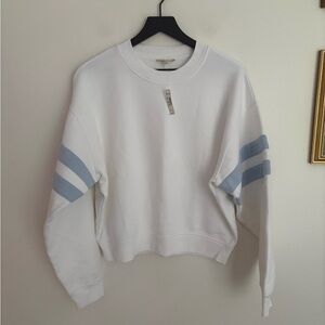 Madewell Crewneck Varsity Sweatshirt White Blue Pullover Women’s Medium NWT